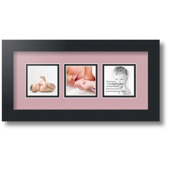 ArtToFrames Collage Photo Picture Frame with 3 - 3x3 Openings, Framed in Black with Seashell and Black Mats (CDM-3926-66)