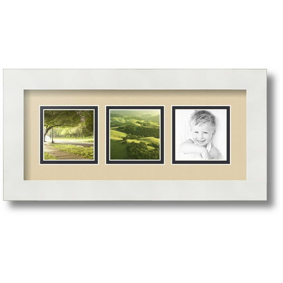 ArtToFrames Collage Photo Picture Frame with 3 - 3x3 Openings, Framed in White with Seaside and Black Mats (CDM-3966-66)