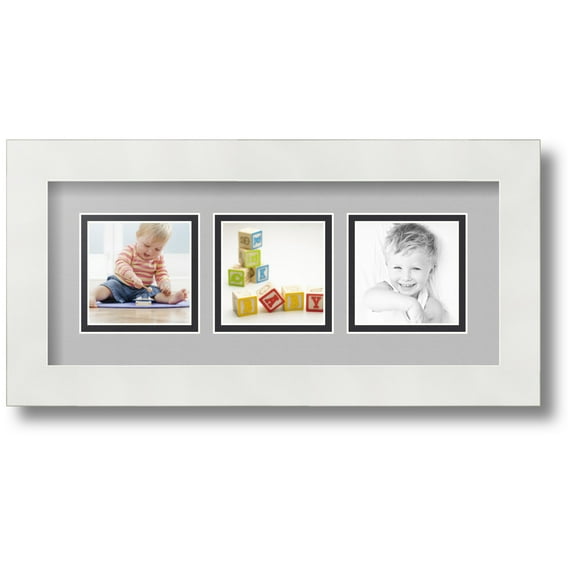 ArtToFrames Collage Photo Picture Frame with 3 - 3x3 Openings, Framed in White with TV Grey and Black Mats (CDM-3966-66)