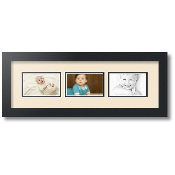 ArtToFrames Collage Photo Picture Frame with 3 - 3x5 Openings, Framed in Black with Alabaster and Black Mats (CDM-3926-67)