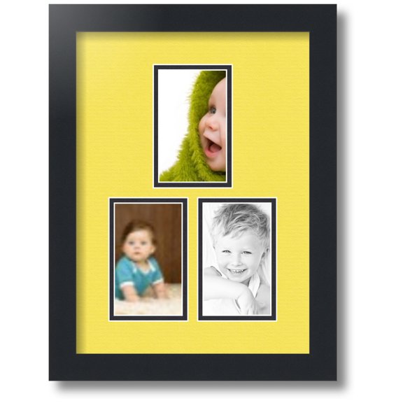 ArtToFrames Collage Photo Picture Frame with 3 - 3x5" Openings, Framed in Black with Canary and Black Mats (CDM-3926-1662)