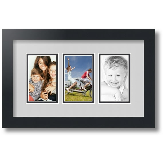 ArtToFrames Collage Photo Picture Frame with 3 - 3x5 Openings, Framed in Black with Candlewick and Black Mats (CDM-3926-65)