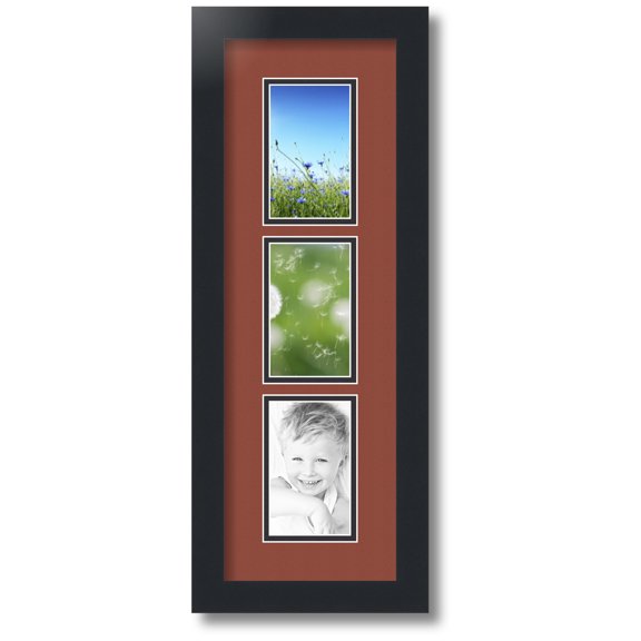 ArtToFrames Collage Photo Picture Frame with 3 - 3x5 Openings, Framed in Black with Cognac and Black Mats (CDM-3926-73)