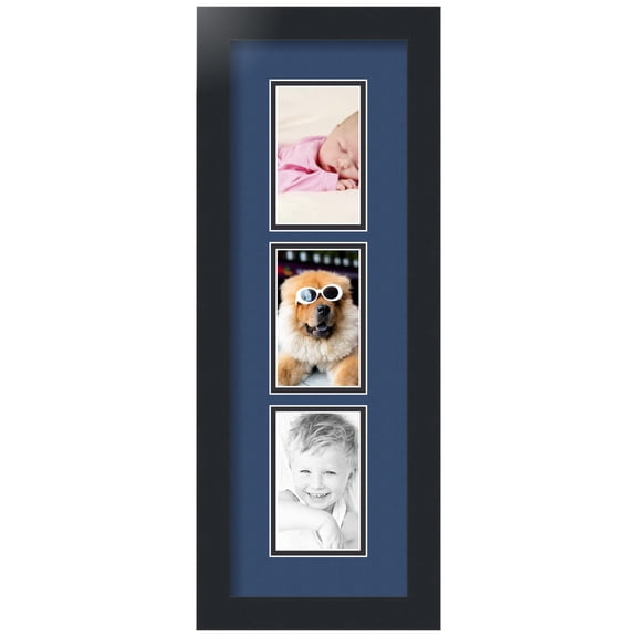 ArtToFrames Collage Photo Picture Frame with 3 - 3x5" Openings, Framed in Black with Delft Blue and Black Mats (CDM-3926-865)