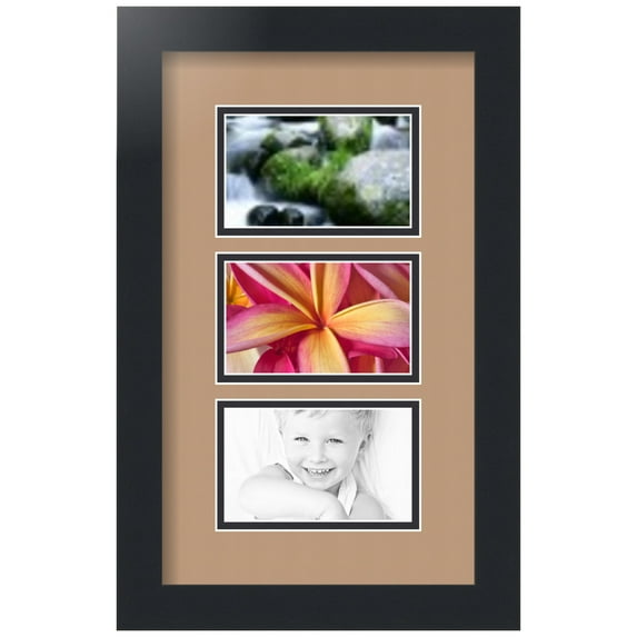 ArtToFrames Collage Photo Picture Frame with 3 - 3x5" Openings, Framed in Black with Desert Sand and Black Mats (CDM-3926-870)