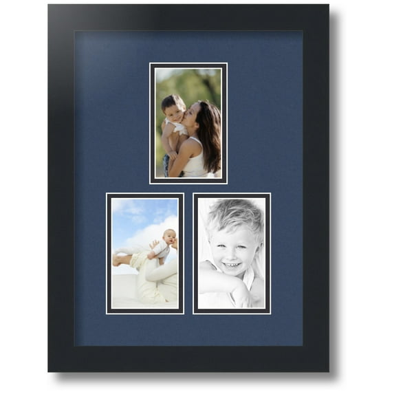 ArtToFrames Collage Photo Picture Frame with 3 - 3x5" Openings, Framed in Black with Midnight Blue and Black Mats (CDM-3926-1662)