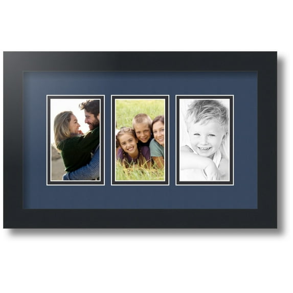 ArtToFrames Collage Photo Picture Frame with 3 - 3x5 Openings, Framed in Black with Midnight Blue and Black Mats (CDM-3926-65)