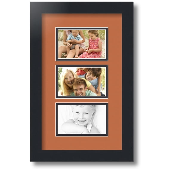 ArtToFrames Collage Photo Picture Frame with 3 - 3x5 Openings, Framed in Black with Red Orange and Black Mats (CDM-3926-901)