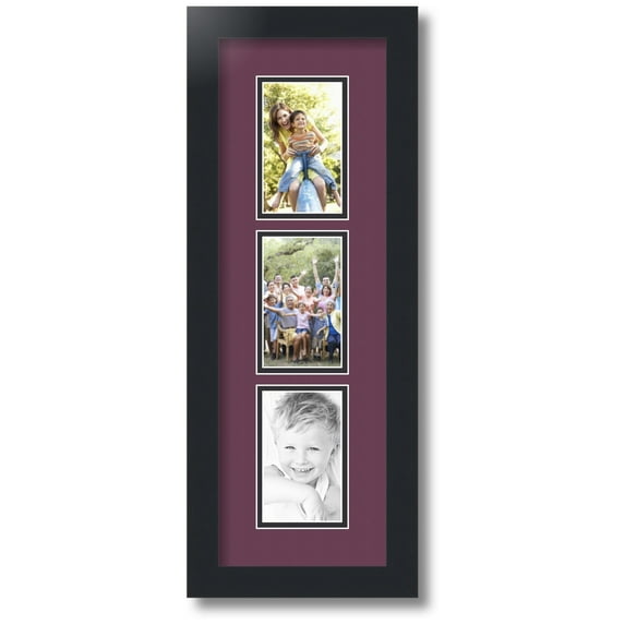 ArtToFrames Collage Photo Picture Frame with 3 - 3x5 Openings, Framed in Black with Ruby and Black Mats (CDM-3926-73)