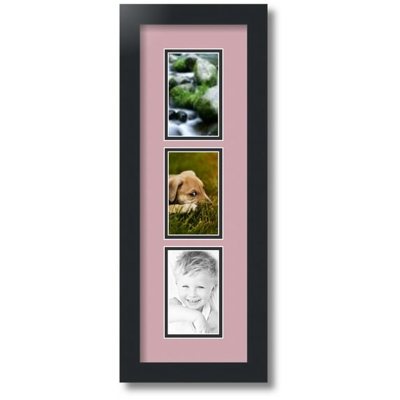 ArtToFrames Collage Photo Picture Frame with 3 - 3x5 Openings, Framed in Black with Seashell and Black Mats (CDM-3926-73)