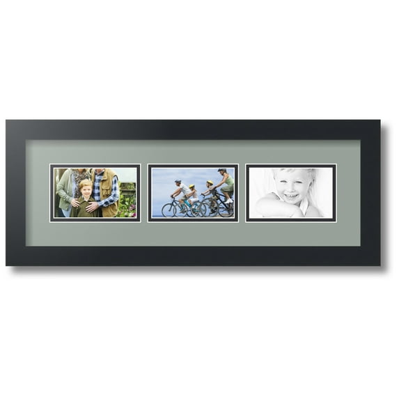 ArtToFrames Collage Photo Picture Frame with 3 - 3x5 Openings, Framed in Black with Silverpine and Black Mats (CDM-3926-67)