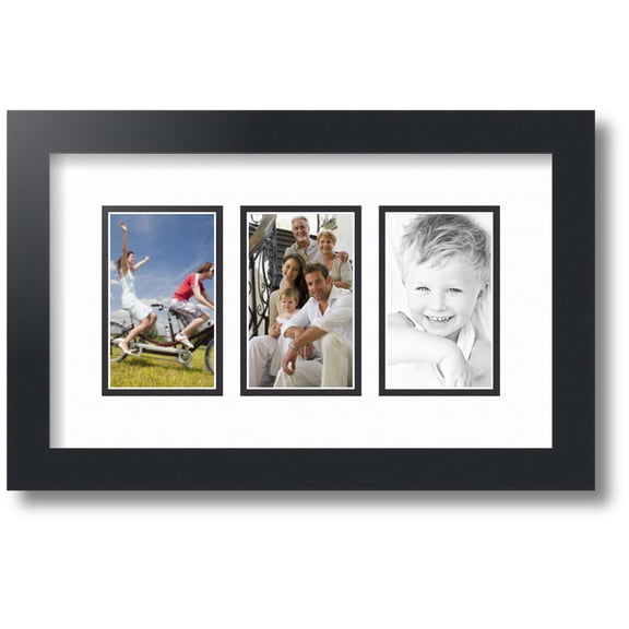 ArtToFrames Collage Photo Picture Frame with 3 - 3x5 Openings, Framed in Black with Super White and Black Mats (CDM-3926-65)
