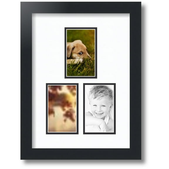 ArtToFrames Collage Photo Picture Frame with 3 - 3x5 Openings, Framed in Black with Super White and Black Mats (CDM-3926-82)