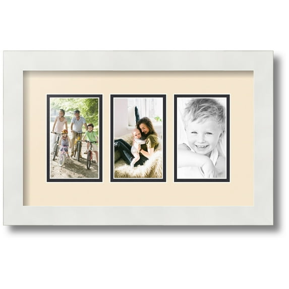 ArtToFrames Collage Photo Picture Frame with 3 - 3x5 Openings, Framed in White with Alabaster and Black Mats (CDM-3966-65)