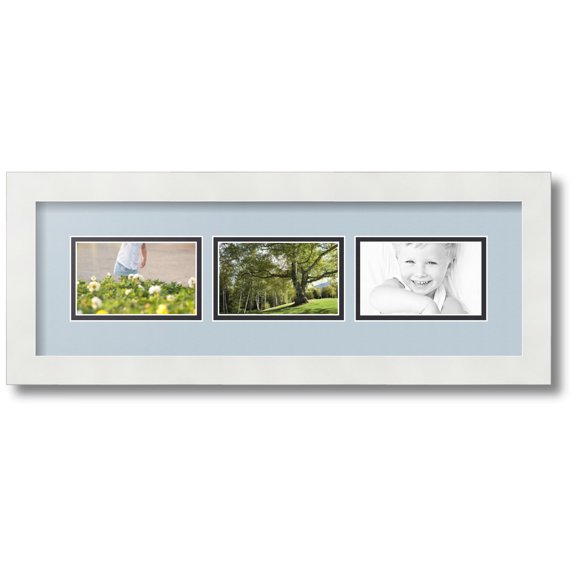 ArtToFrames Collage Photo Picture Frame with 3 - 3x5 Openings, Framed in White with Baby Blue and Black Mats (CDM-3966-67)