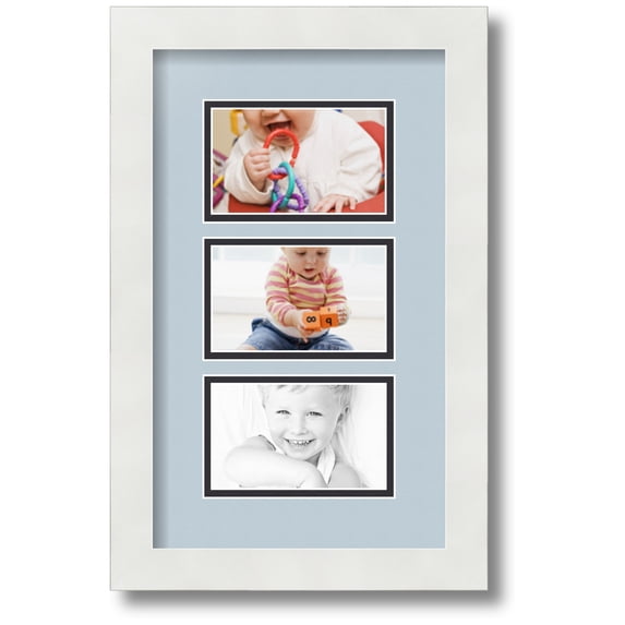 ArtToFrames Collage Photo Picture Frame with 3 - 3x5 Openings, Framed in White with Baby Blue and Black Mats (CDM-3966-901)