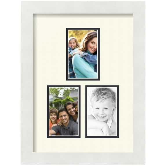 ArtToFrames Collage Photo Picture Frame with 3 - 3x5" Openings, Framed in White with Brilliant White and Black Mats (CDM-3966-1662)
