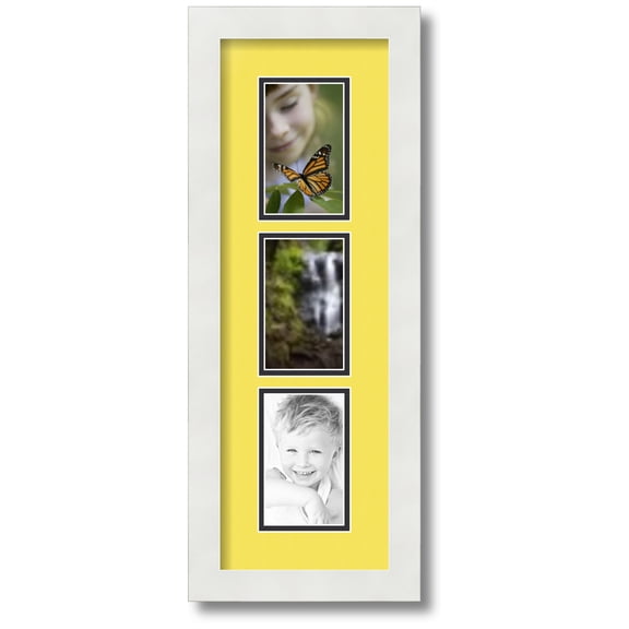 ArtToFrames Collage Photo Picture Frame with 3 - 3x5 Openings, Framed in White with Canary and Black Mats (CDM-3966-73)
