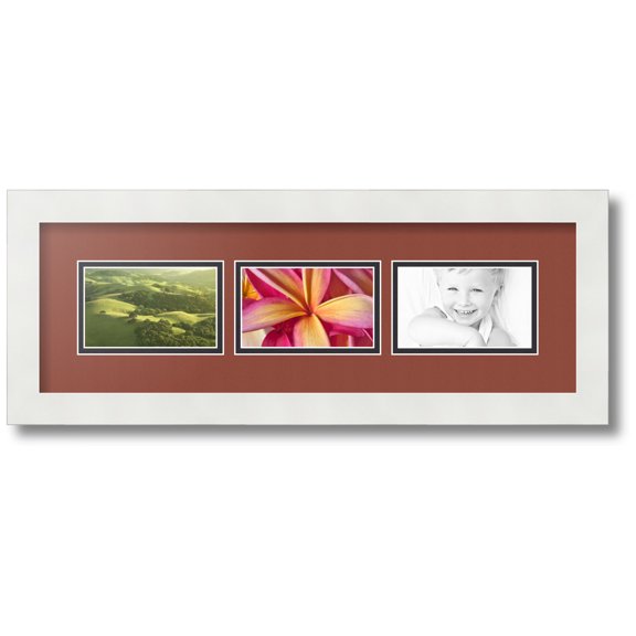 ArtToFrames Collage Photo Picture Frame with 3 - 3x5 Openings, Framed in White with Cognac and Black Mats (CDM-3966-67)