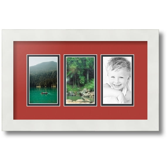ArtToFrames Collage Photo Picture Frame with 3 - 3x5" Openings, Framed in White with Deep Red and Black Mats (CDM-3966-22)