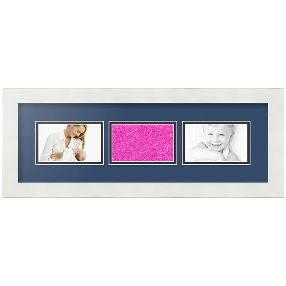 ArtToFrames Collage Photo Picture Frame with 3 - 3x5" Openings, Framed in White with Delft Blue and Black Mats (CDM-3966-878)