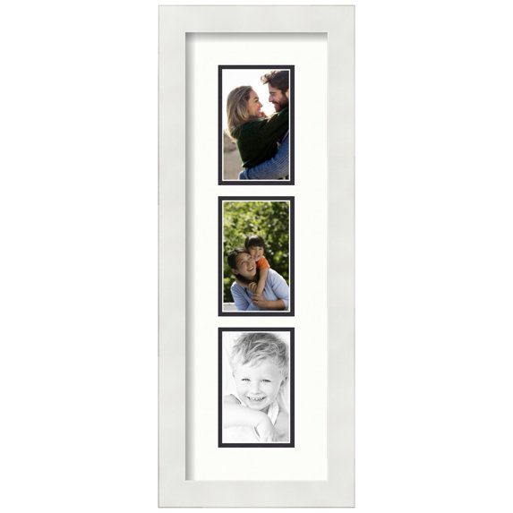 ArtToFrames Collage Photo Picture Frame with 3 - 3x5" Openings, Framed in White with Fabric White and Black Mats (CDM-3966-865)