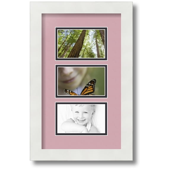 ArtToFrames Collage Photo Picture Frame with 3 - 3x5 Openings, Framed in White with Seashell and Black Mats (CDM-3966-901)