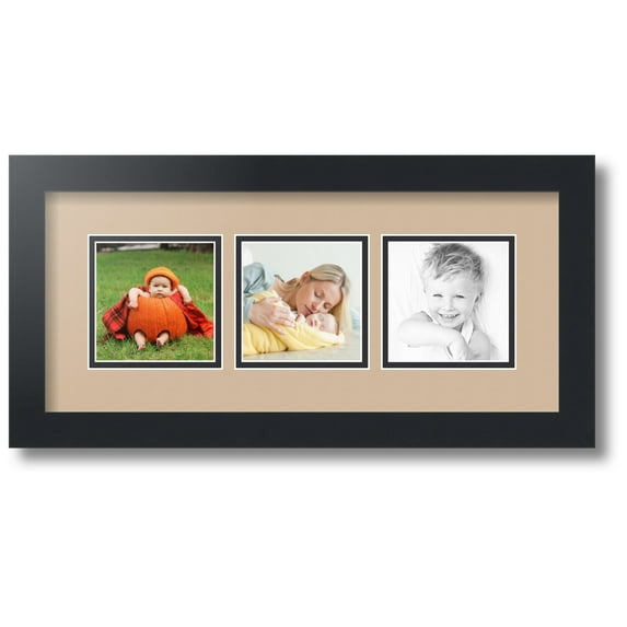 ArtToFrames Collage Photo Picture Frame with 3 - 4x4 Openings, Framed in Black with Scotch Mist and Black Mats (CDM-3926-66)