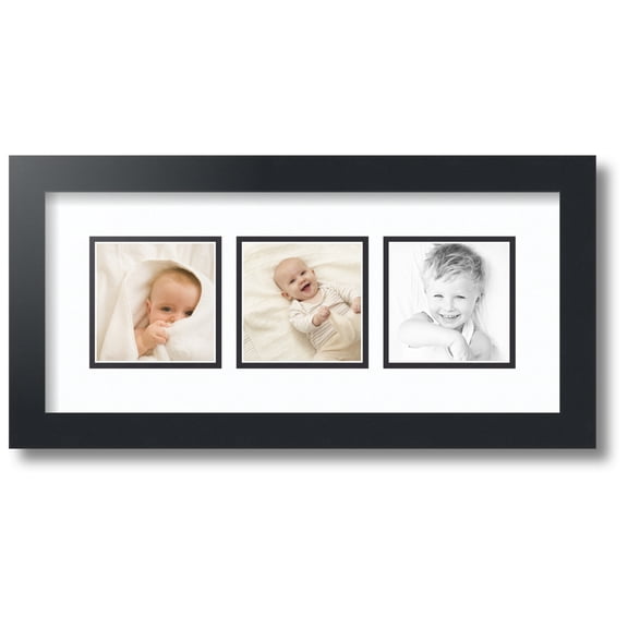 ArtToFrames Collage Photo Picture Frame with 3 - 4x4 Openings, Framed in Black with Super White and Black Mats (CDM-3926-66)