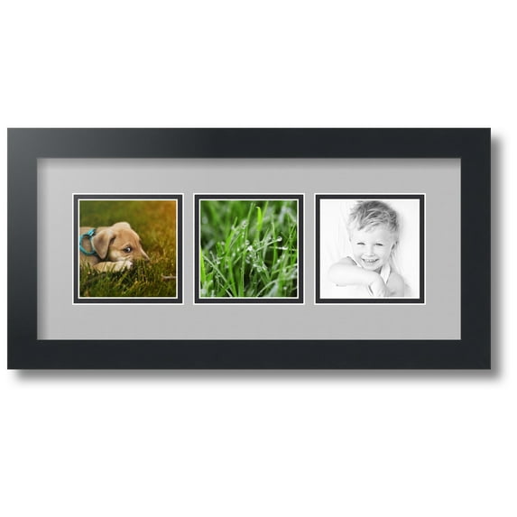 ArtToFrames Collage Photo Picture Frame with 3 - 4x4 Openings, Framed in Black with TV Grey and Black Mats (CDM-3926-66)