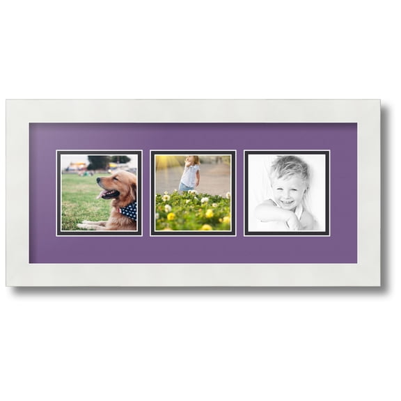 ArtToFrames Collage Photo Picture Frame with 3 - 4x4 Openings, Framed in White with Grape and Black Mats (CDM-3966-66)