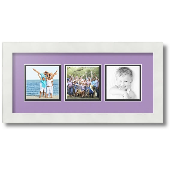ArtToFrames Collage Photo Picture Frame with 3 - 4x4 Openings, Framed in White with Lavender Mist and Black Mats (CDM-3966-66)