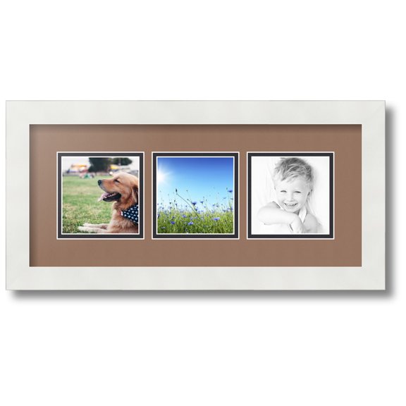 ArtToFrames Collage Photo Picture Frame with 3 - 4x4 Openings, Framed in White with Sandpiper and Black Mats (CDM-3966-66)