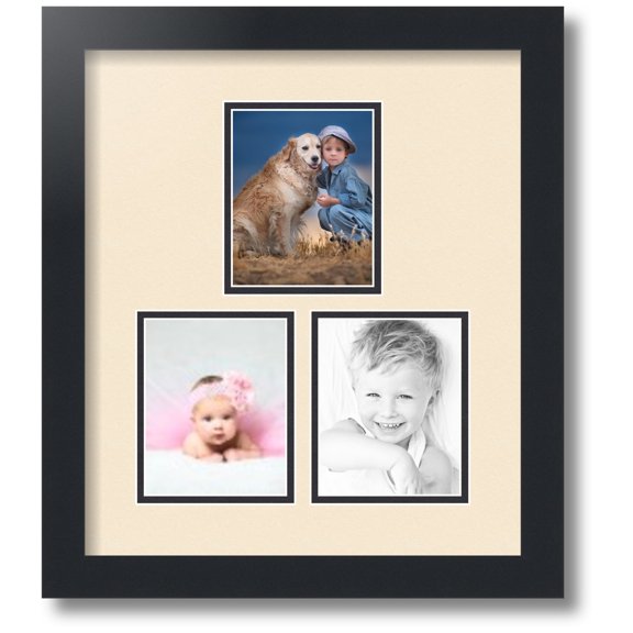 ArtToFrames Collage Photo Picture Frame with 3 - 4x5 Openings, Framed in Black with Alabaster and Black Mats (CDM-3926-82)