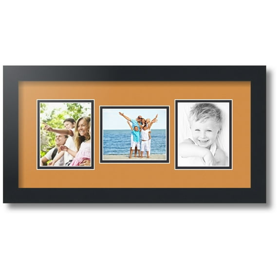 ArtToFrames Collage Photo Picture Frame with 3 - 4x5" Openings, Framed in Black with Amber and Black Mats (CDM-3926-115)