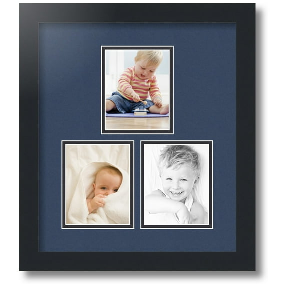 ArtToFrames Collage Photo Picture Frame with 3 - 4x5 Openings, Framed in Black with Midnight Blue and Black Mats (CDM-3926-82)