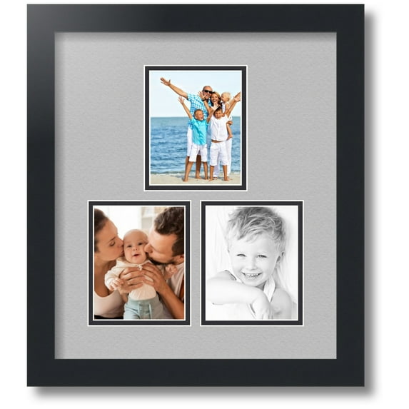 ArtToFrames Collage Photo Picture Frame with 3 - 4x5 Openings, Framed in Black with TV Grey and Black Mats (CDM-3926-82)