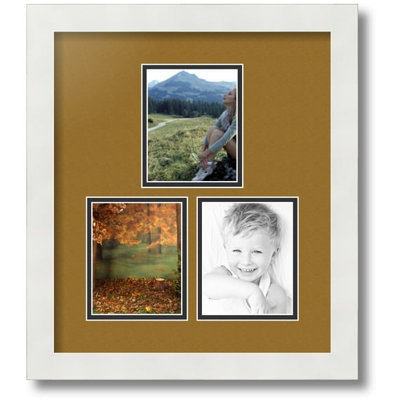ArtToFrames Collage Photo Picture Frame with 3 - 4x5 Openings, Framed in White with El Dorado and Black Mats (CDM-3966-82)