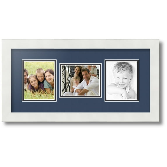 ArtToFrames Collage Photo Picture Frame with 3 - 4x5 Openings, Framed in White with Midnight Blue and Black Mats (CDM-3966-70)