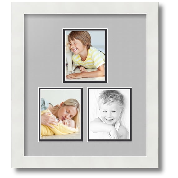 ArtToFrames Collage Photo Picture Frame with 3 - 4x5 Openings, Framed in White with TV Grey and Black Mats (CDM-3966-82)