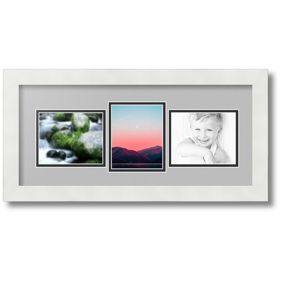 ArtToFrames Collage Photo Picture Frame with 3 - 4x5 Openings, Framed in White with TV Grey and Black Mats (CDM-3966-99)