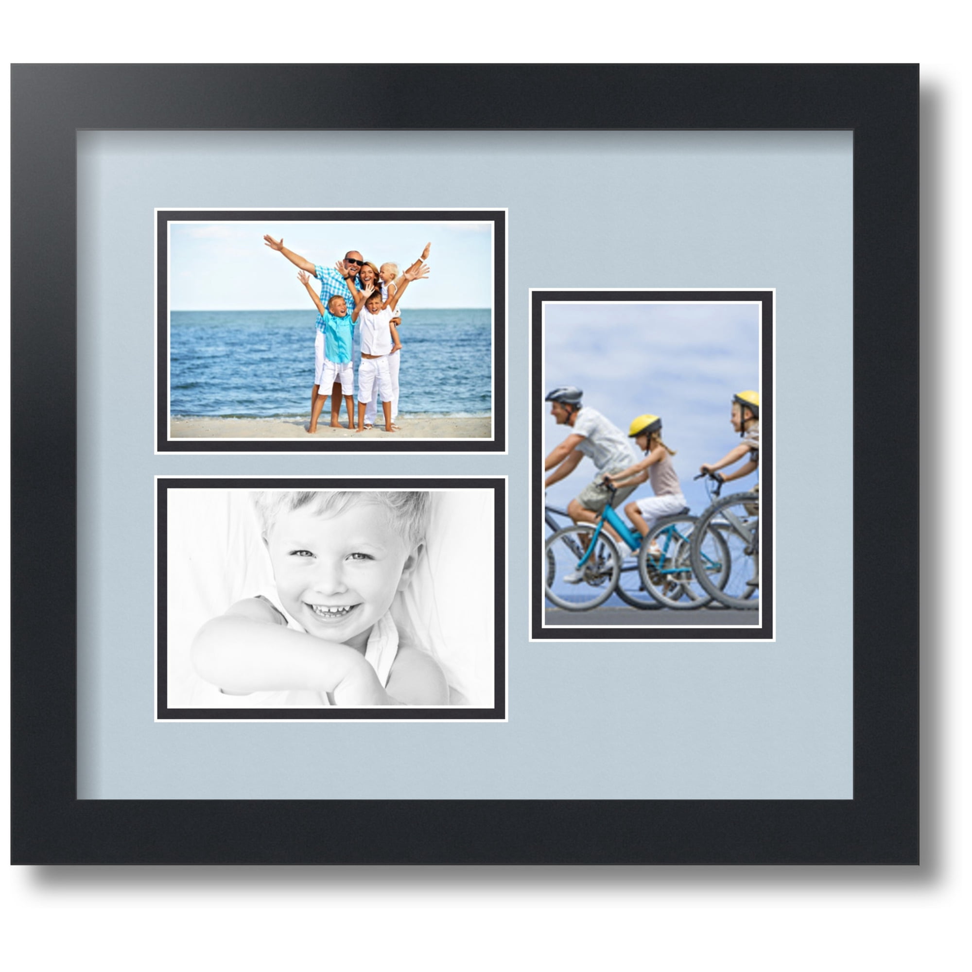 ArtToFrames Collage Photo Picture Frame with 3 - 4x6 Openings, Framed in Black with Baby Blue and Black Mats (CDM-3926-331)