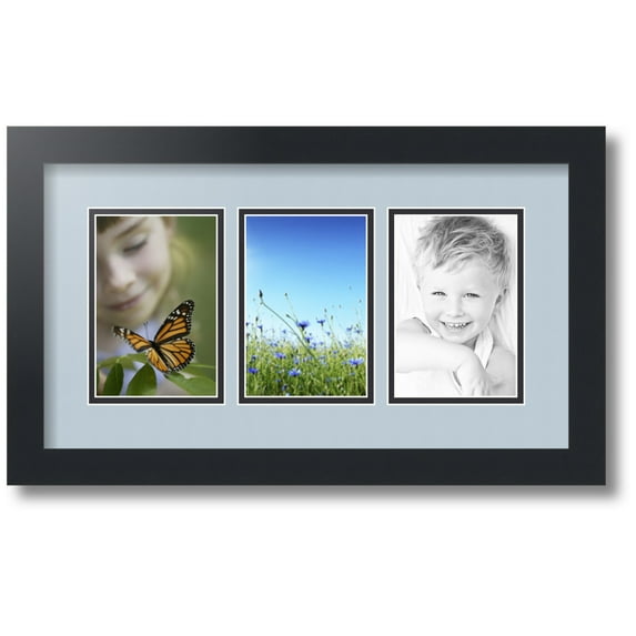 ArtToFrames Collage Photo Picture Frame with 3 - 4x6 Openings, Framed in Black with Baby Blue and Black Mats (CDM-3926-65)