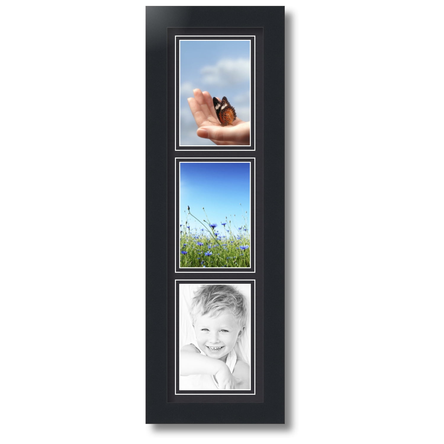 ArtToFrames Collage Photo Picture Frame with 3 - 4x6 Openings, Framed in Black with Black and Black Mats (CDM-3926-9999)