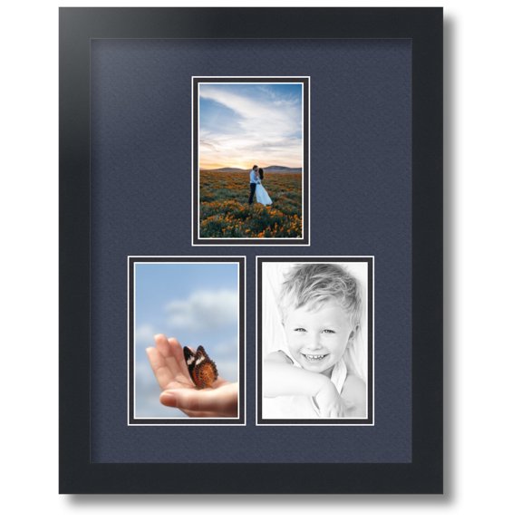 ArtToFrames Collage Photo Picture Frame with 3 - 4x6 Openings, Framed in Black with Blue Jay and Black Mats (CDM-3926-82)