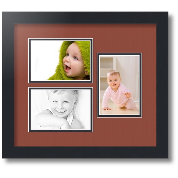 ArtToFrames Collage Photo Picture Frame with 3 - 4x6 Openings, Framed in Black with Cognac and Black Mats (CDM-3926-331)