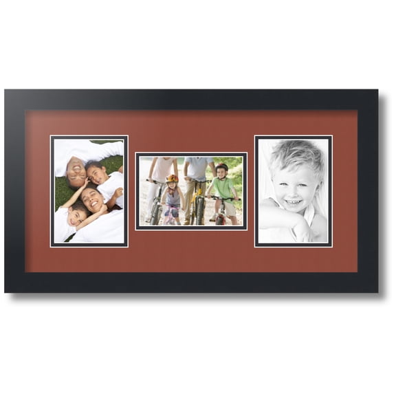 ArtToFrames Collage Photo Picture Frame with 3 - 4x6 Openings, Framed in Black with Cognac and Black Mats (CDM-3926-70)