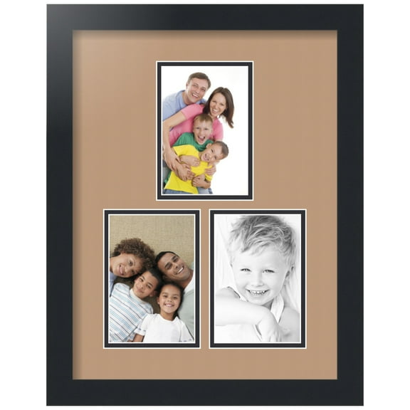 ArtToFrames Collage Photo Picture Frame with 3 - 4x6" Openings, Framed in Black with Desert Sand and Black Mats (CDM-3926-1665)