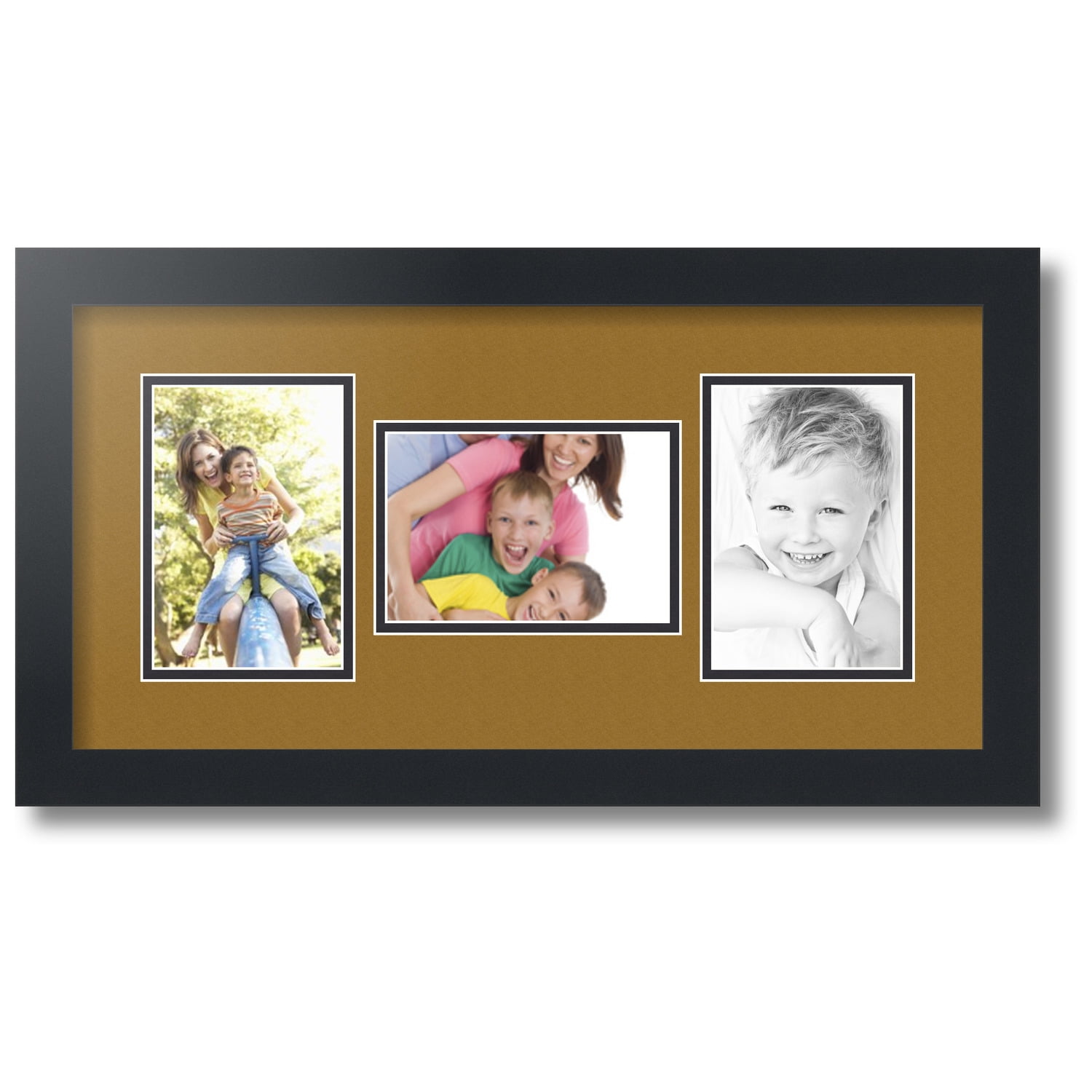 ArtToFrames Collage Photo Picture Frame with 3 - 4x10 Openings, Framed in  White with Red Orange and Black Mats (CDM-3966-67)