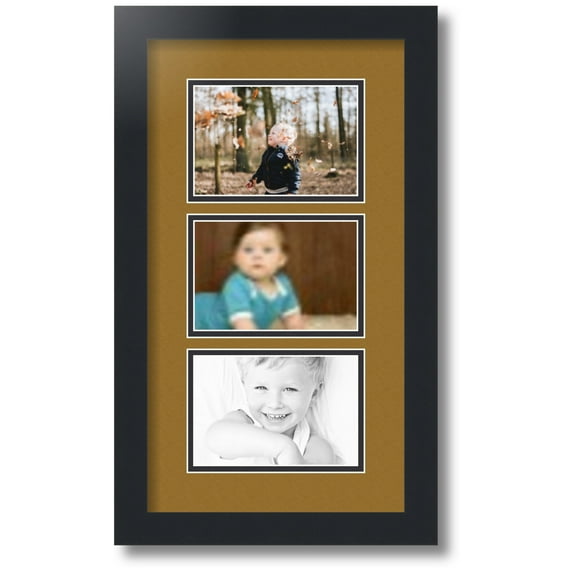 ArtToFrames Collage Photo Picture Frame with 3 - 4x6 Openings, Framed in Black with El Dorado and Black Mats (CDM-3926-901)